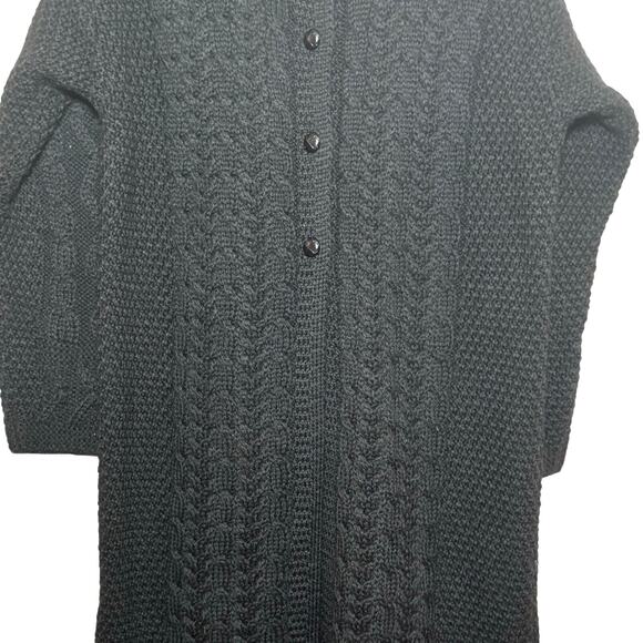 Donegal Knitters 100% Wool Black Cable Knit Made in Ireland Long Duster Sweater - Picture 4 of 8
